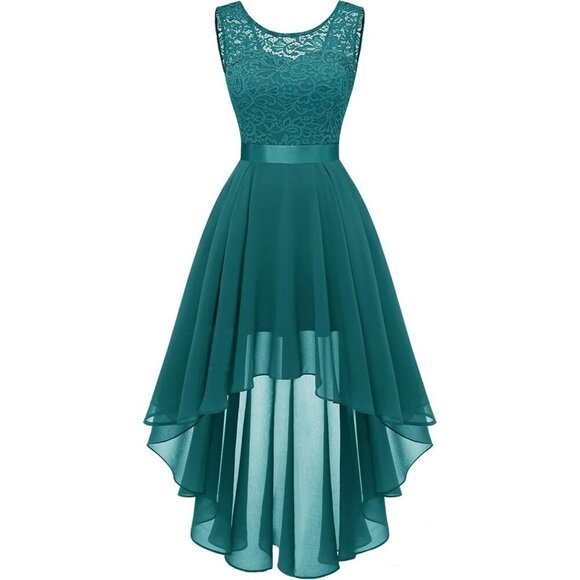 BeryLove Dresses & Skirts - BeryLove Women Peacock Green Chiffon Scoop Neck Sleeveless Lace Cocktail Dresses